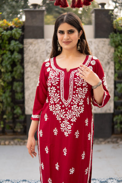 Maroon Rayon Chikankari Set