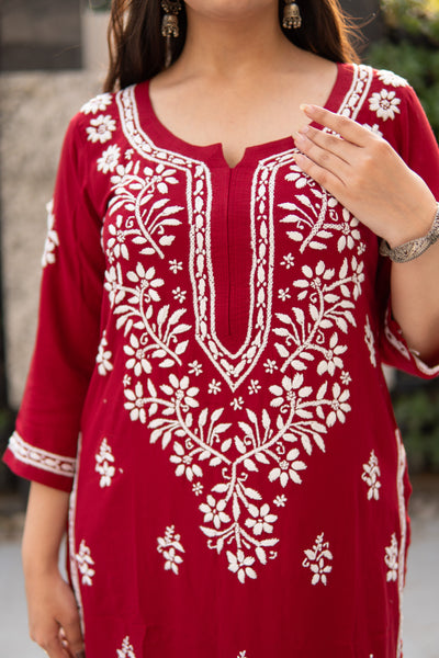 Maroon Rayon Chikankari Set