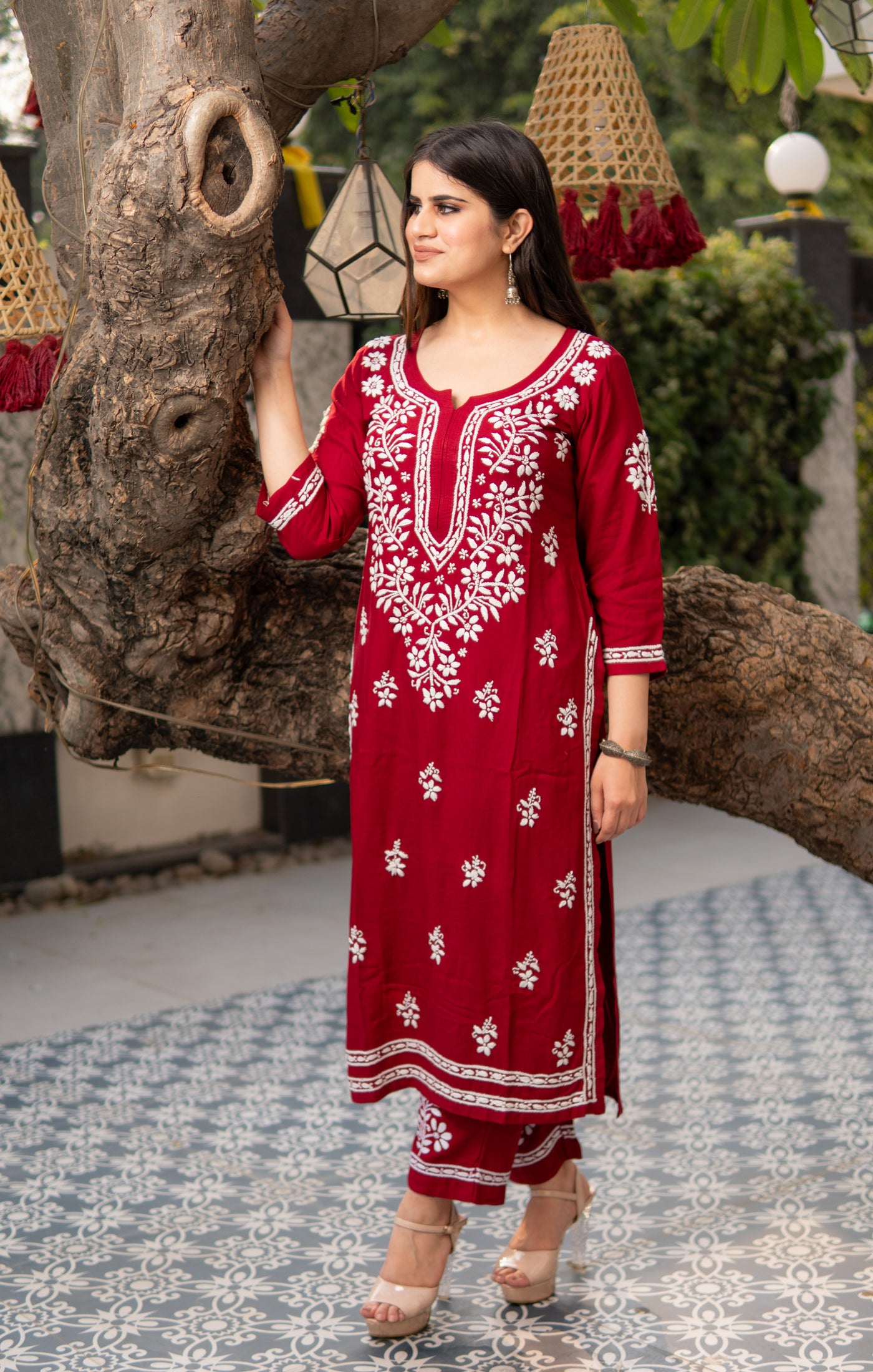 Maroon Rayon Chikankari Set