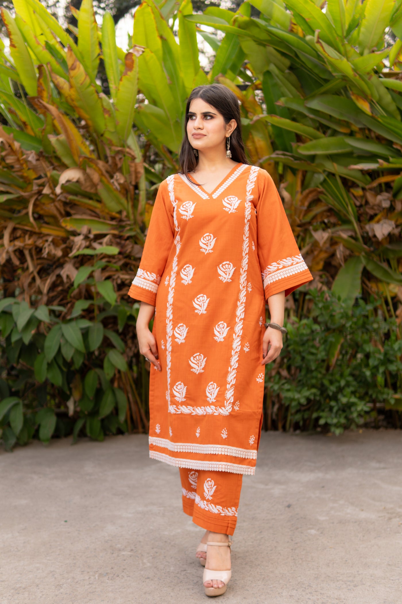 Orange Chikankari Co-Ord Set