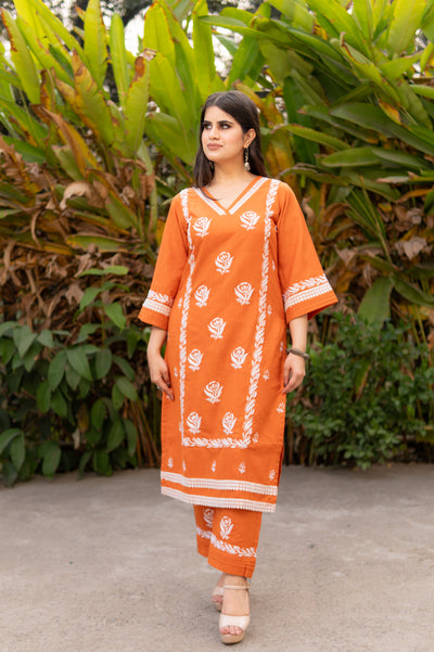 Orange Chikankari Co-Ord Set