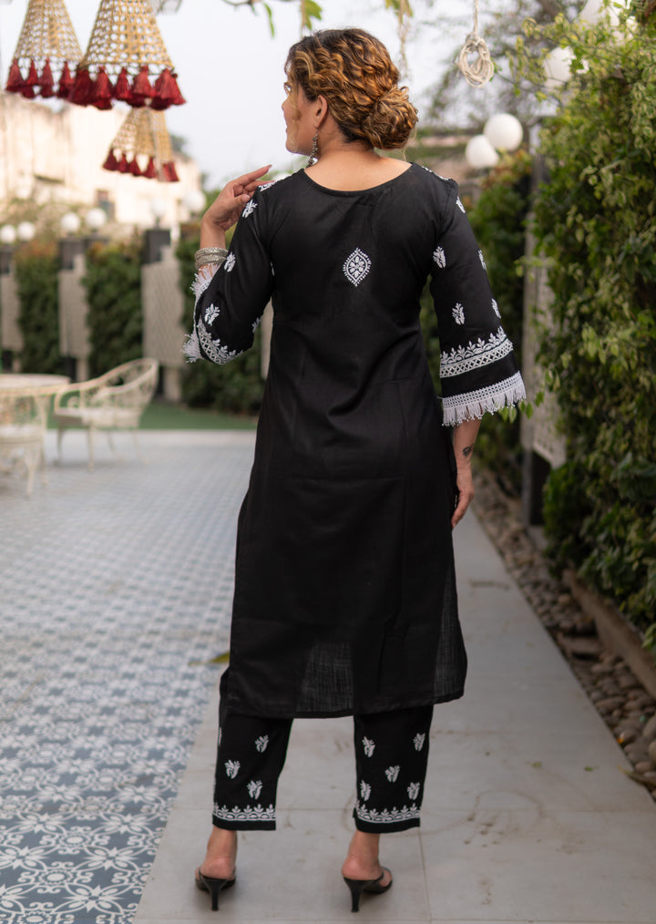 Linen Cottton Black Chikankari Co-Ord Set