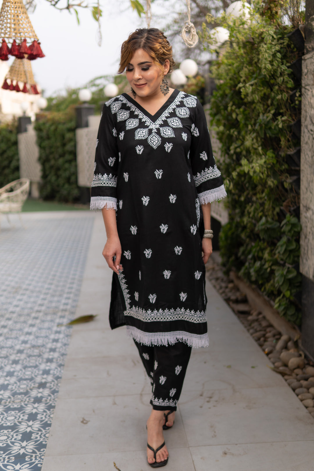 Linen Cottton Black Chikankari Co-Ord Set