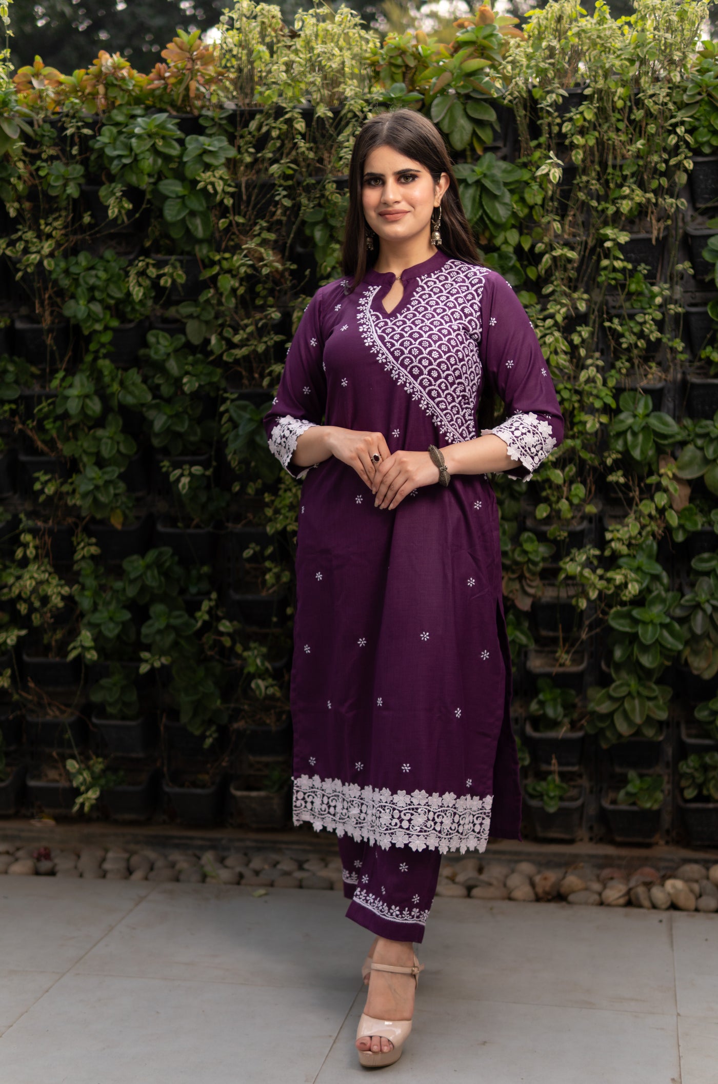 Wine Chikankari Co-Ord Set