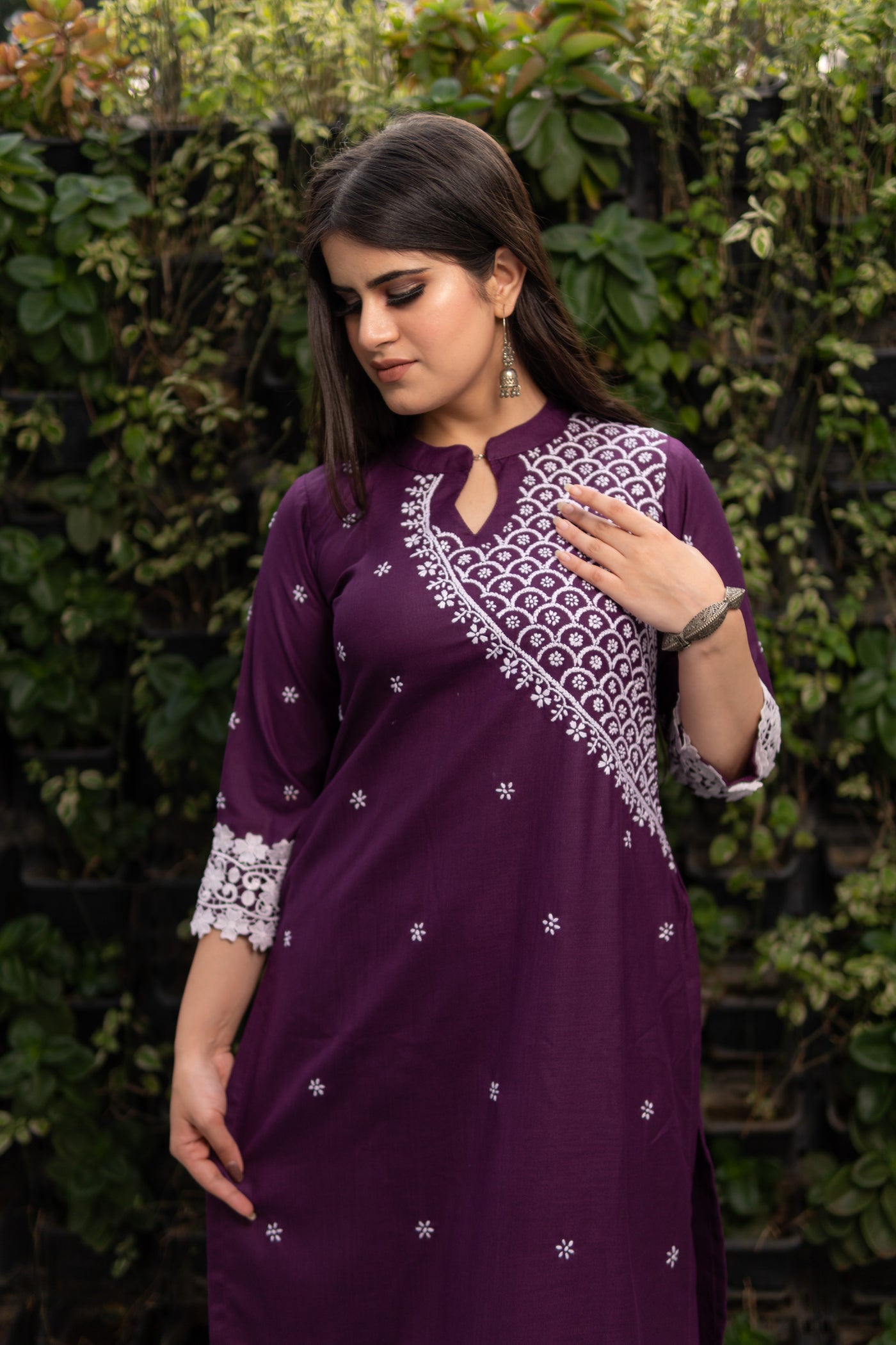 Wine Chikankari Co-Ord Set