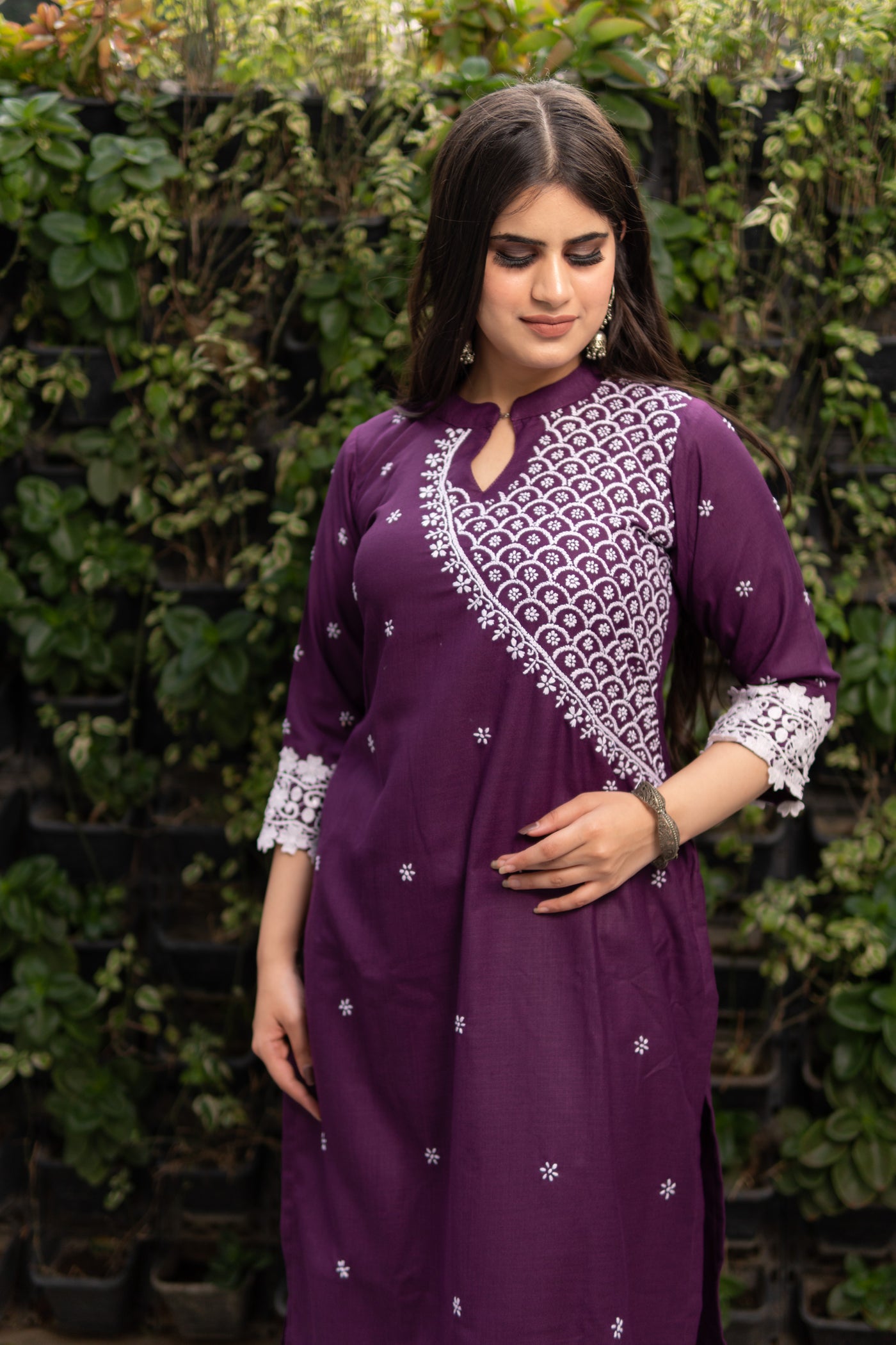 Wine Chikankari Co-Ord Set