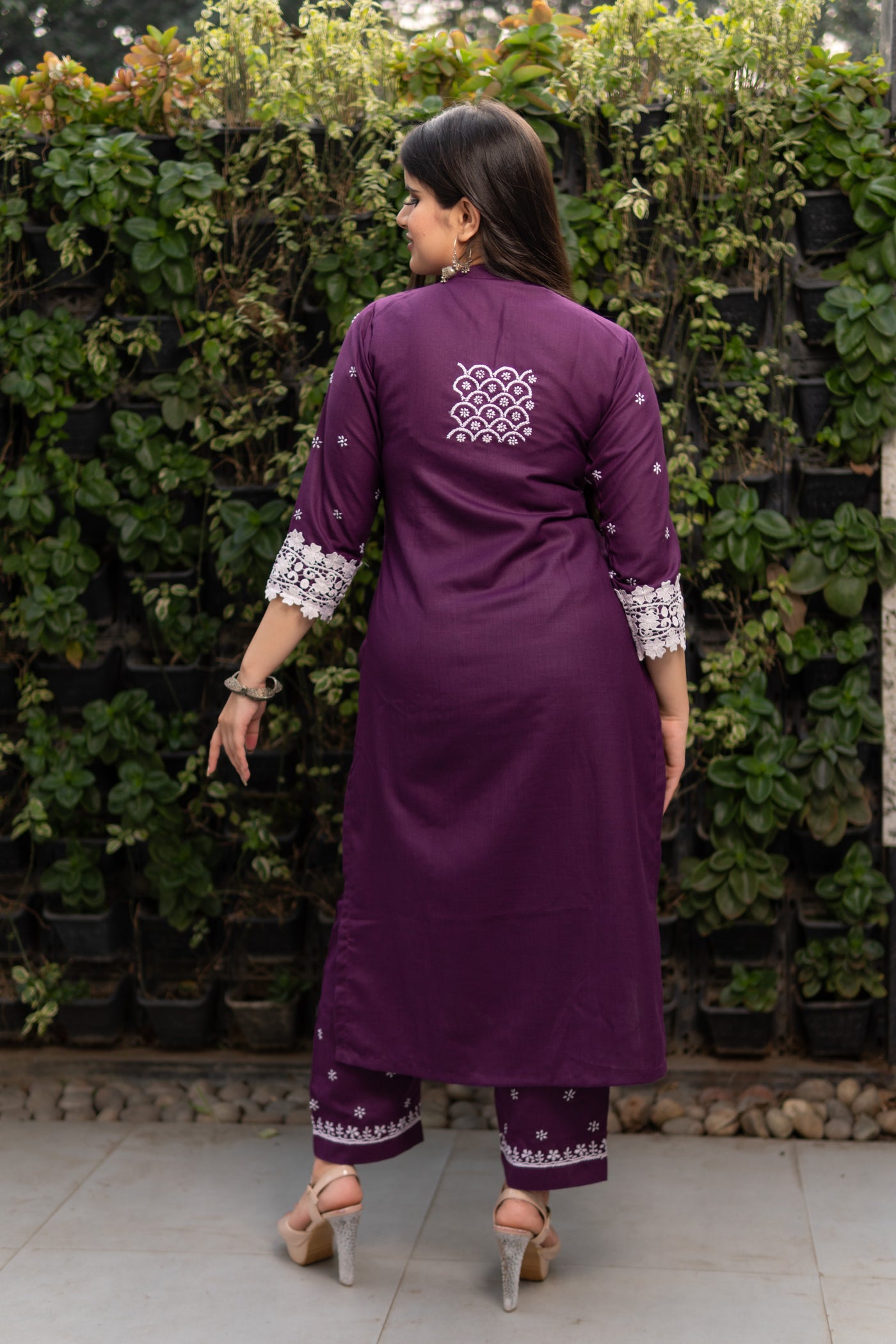 Wine Chikankari Co-Ord Set