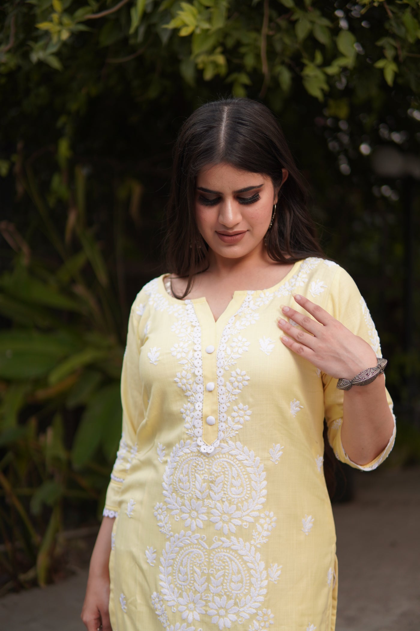 Light Yellow Chikankari Co-Ord Set-Custom Made