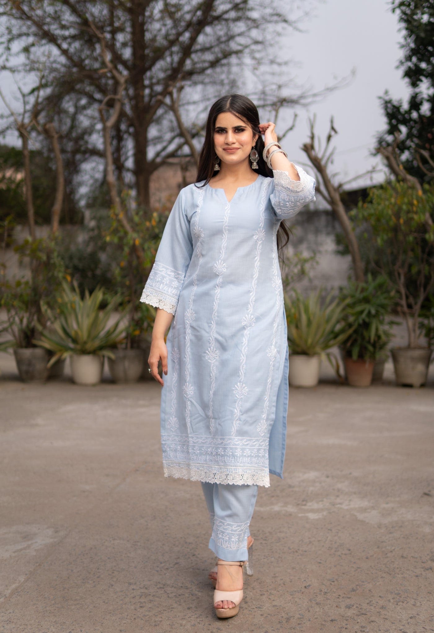 Sky Blue Chikankari Co-Ord Set