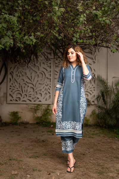 Dark Grey Chikankari Co-Ord Set-Custom Made