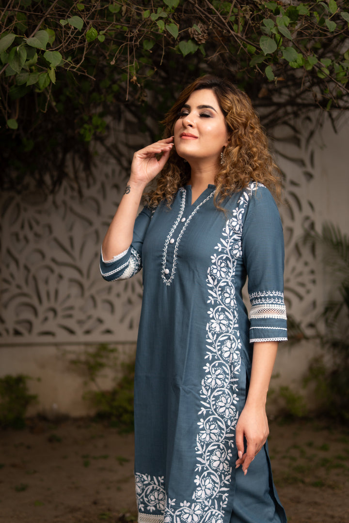 Dark Grey Chikankari Co-Ord Set