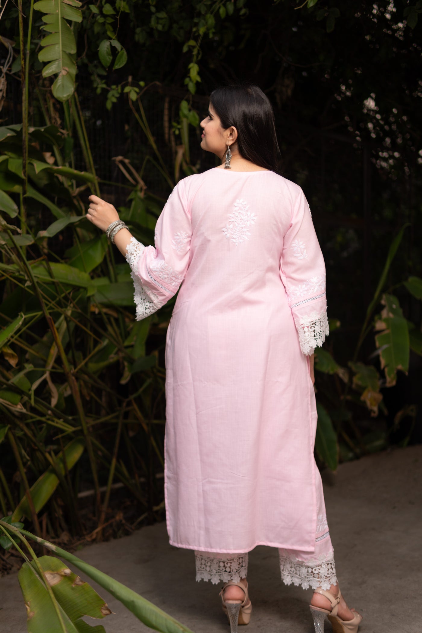 Linen Cotton Light Pink Chikankari Co-Ord Set- Custom Made