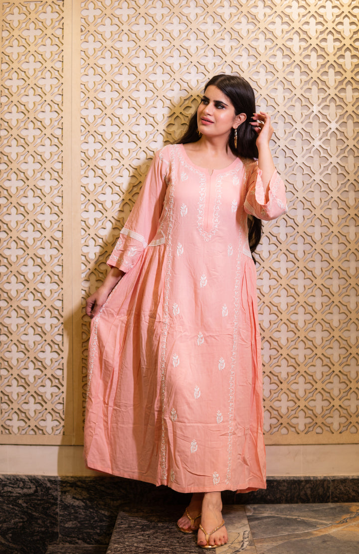 Peach Rayon Chikankari Set