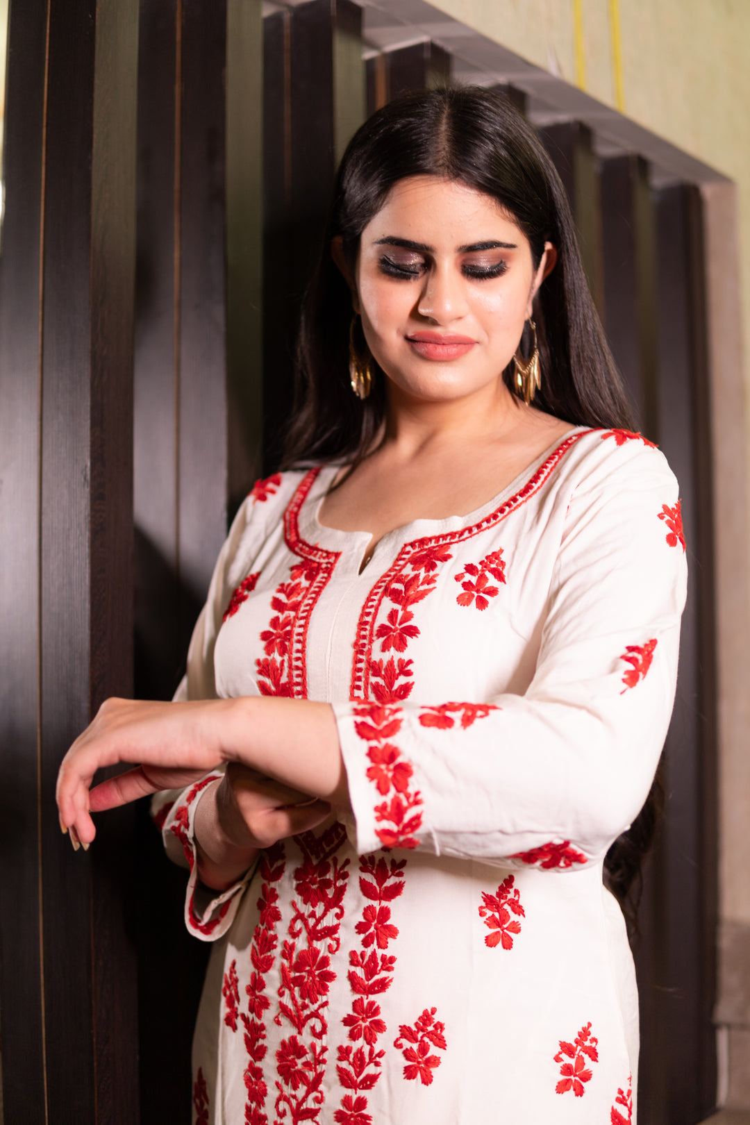 White Rayon Chikankari Kurta Pant Set- Custom Made