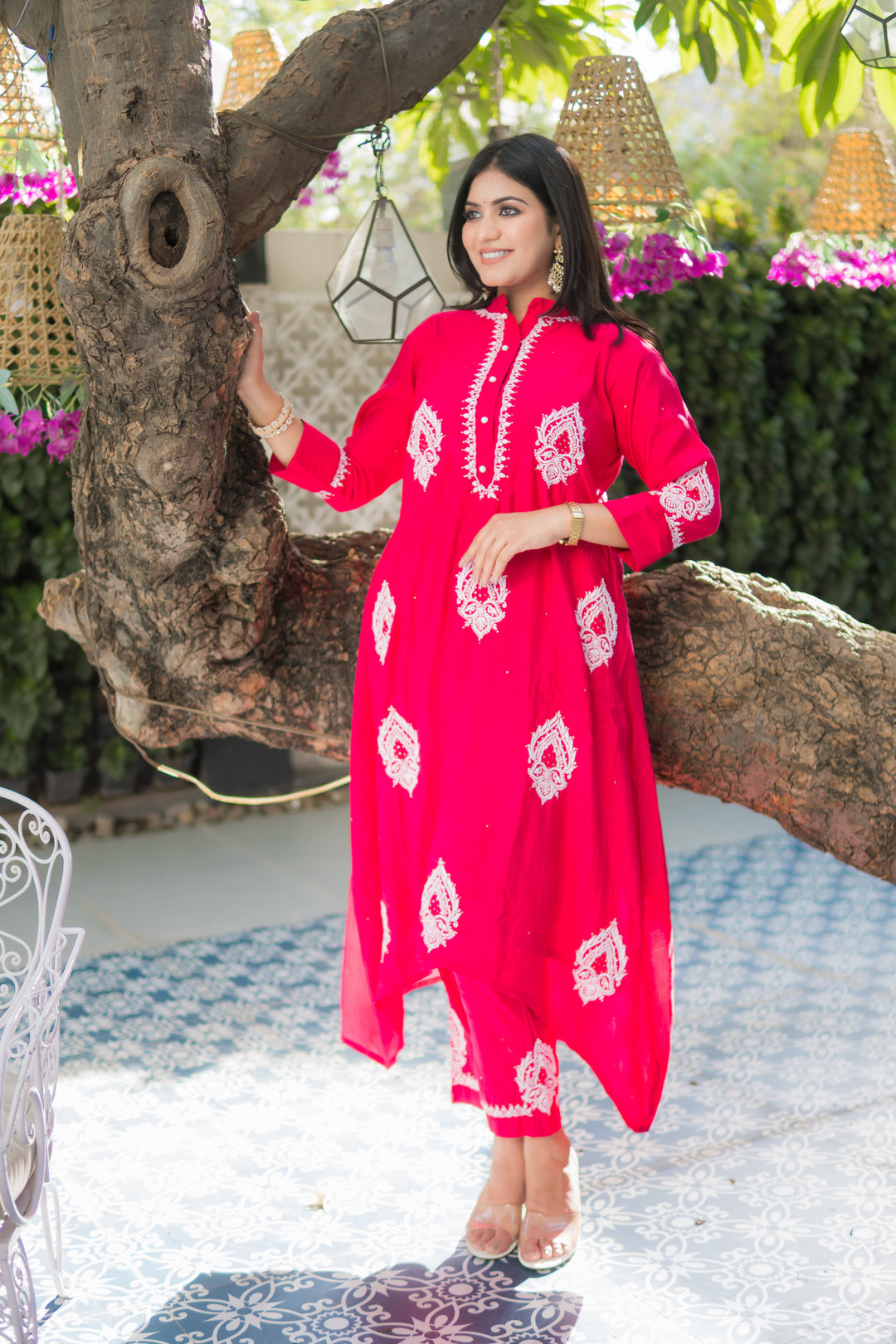 Rani Pink Chanderi Chikankari Set -Custom Made