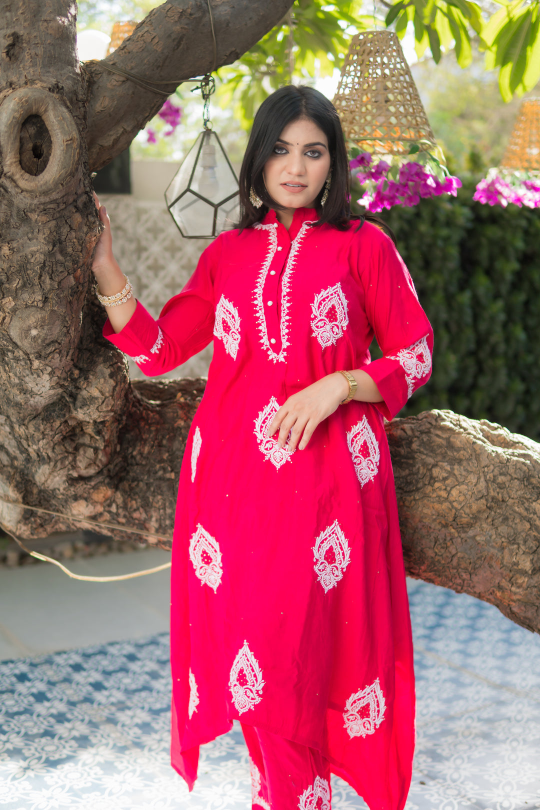 Rani Pink Chanderi Chikankari Set -Custom Made