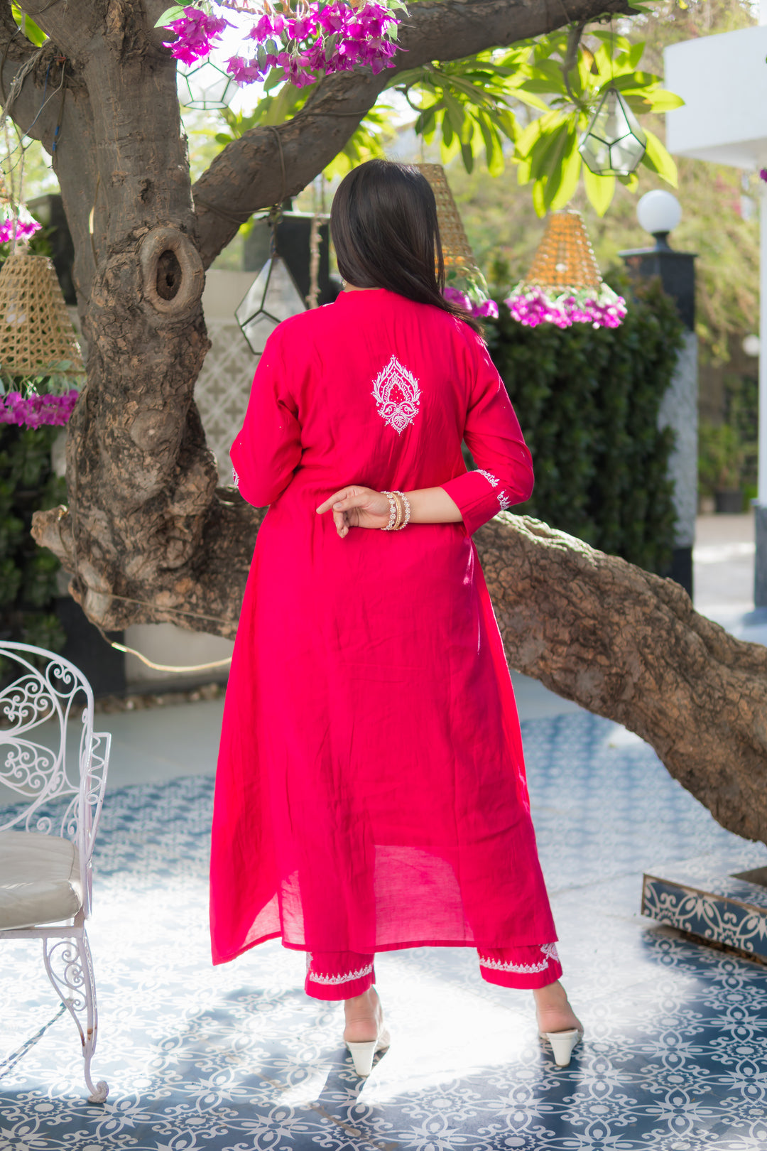 Rani Pink Chanderi Chikankari Set -Custom Made