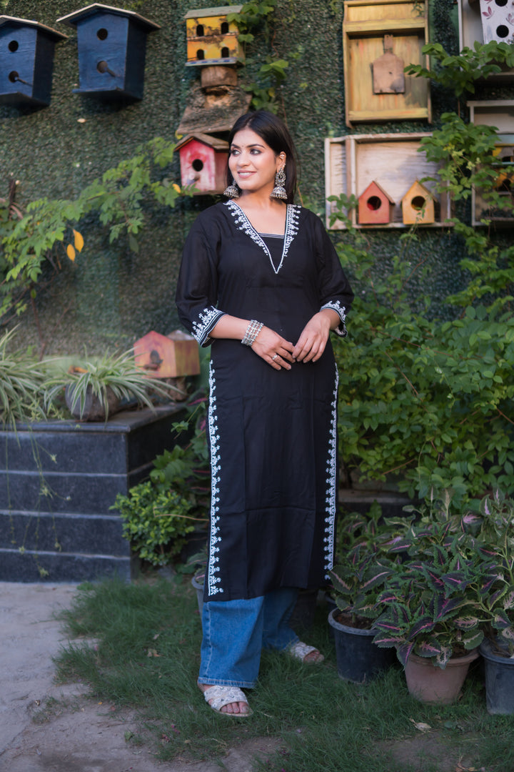 Black Rayon Chikankari Kurta -Custom Made