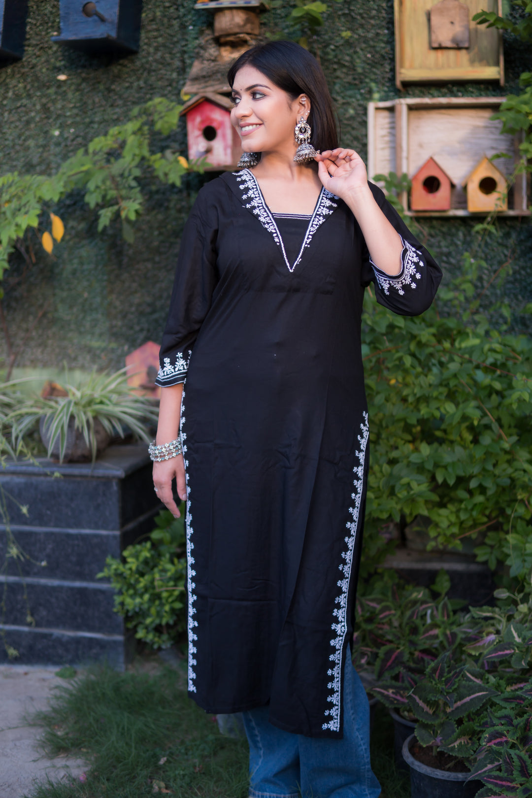 Black Rayon Chikankari Kurta -Custom Made