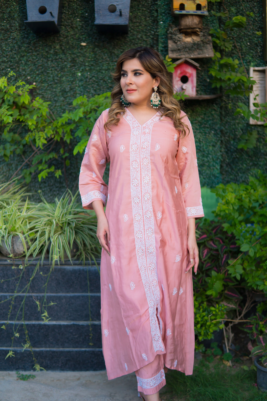 Light Mouve A-line Chanderi Chikankari Set -Custom Made