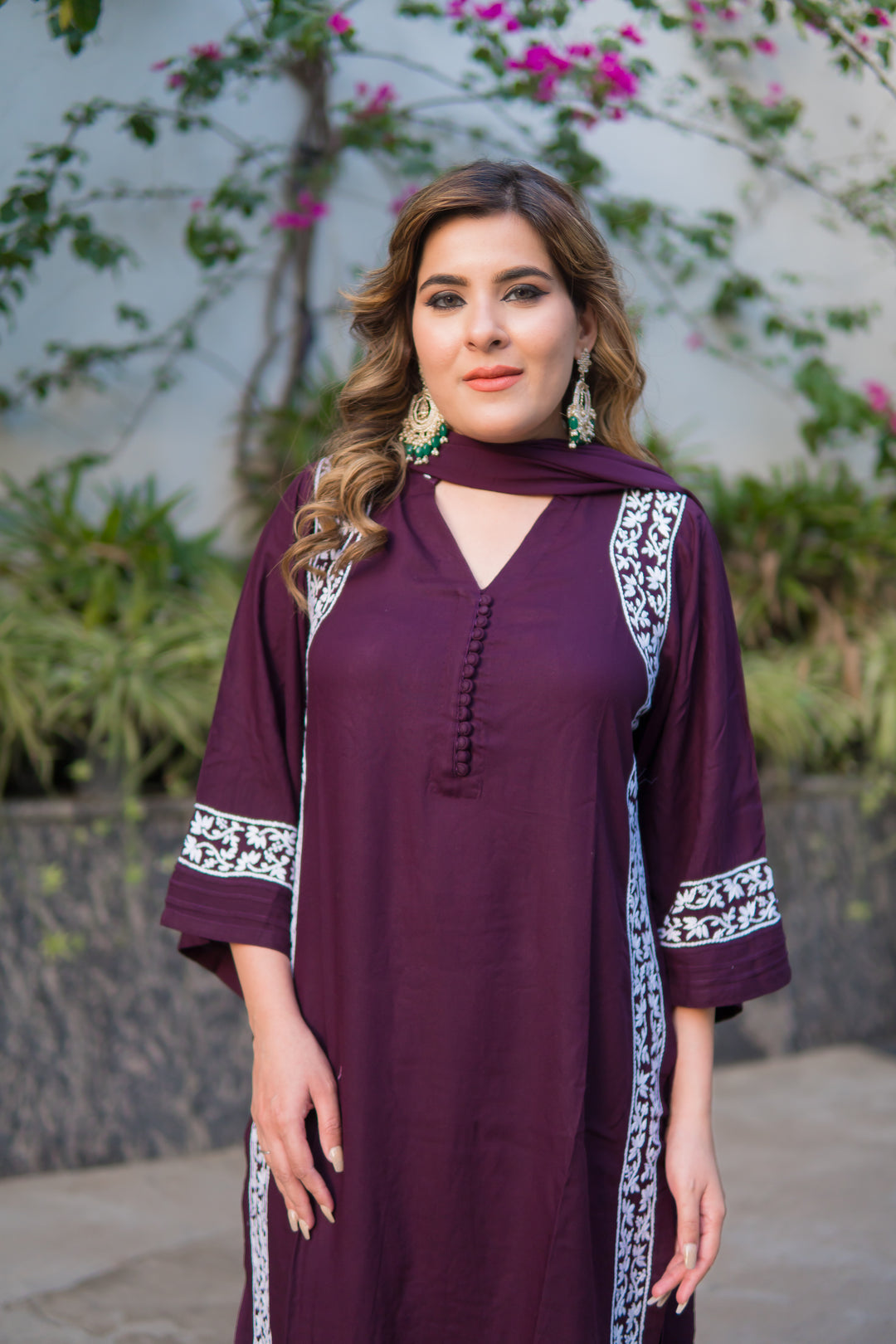 Wine Rayon Chikankari Suit Set -Custom Made