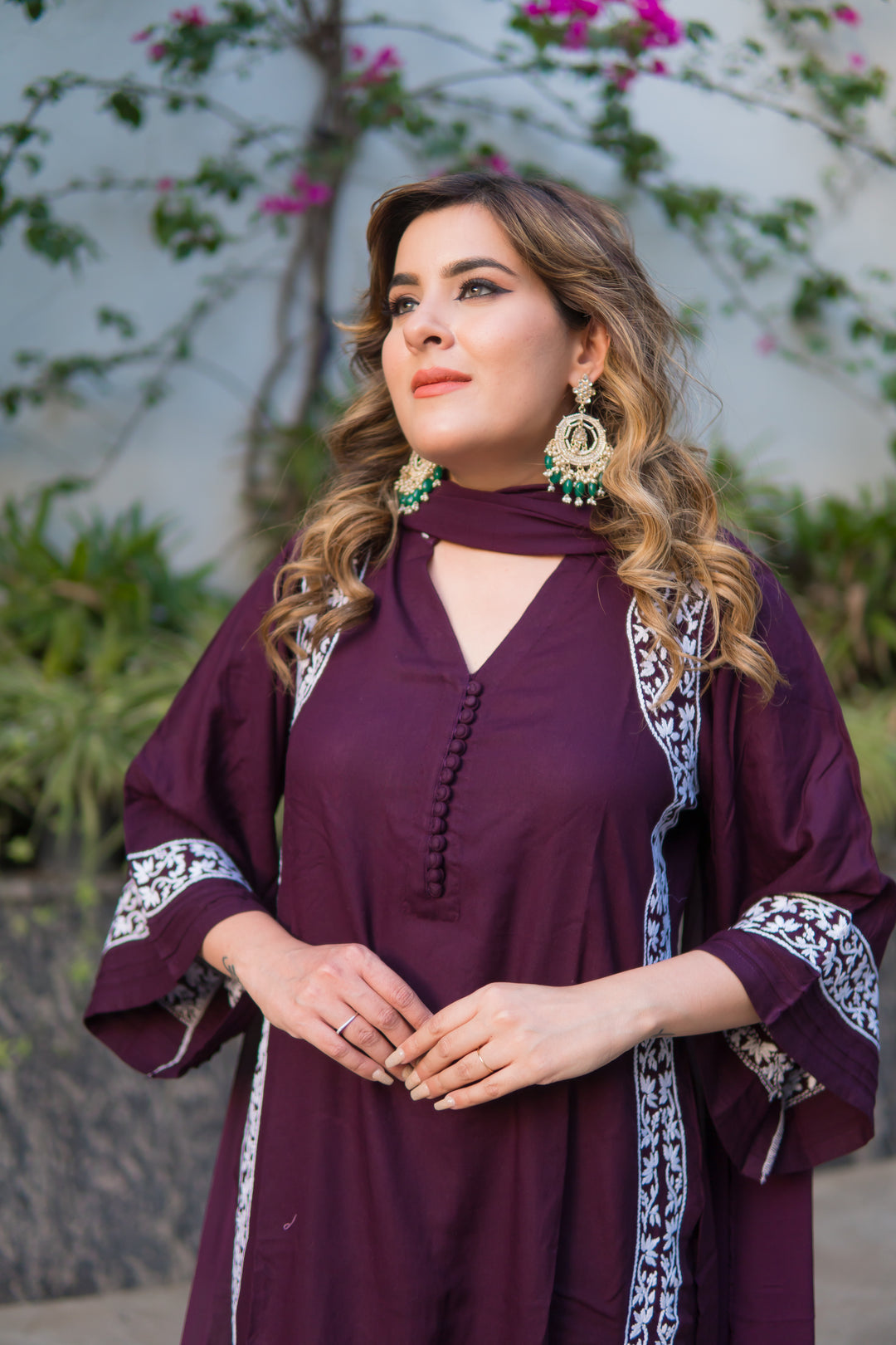 Wine Rayon Chikankari Suit Set -Custom Made