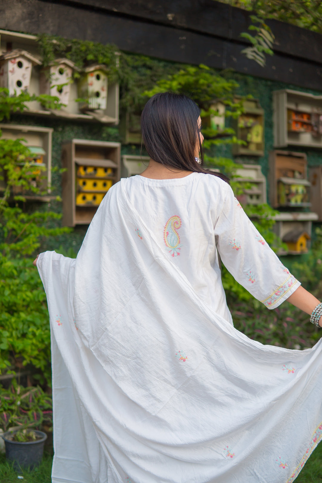 White Chanderi Chikankari Suit Set -Custom Made