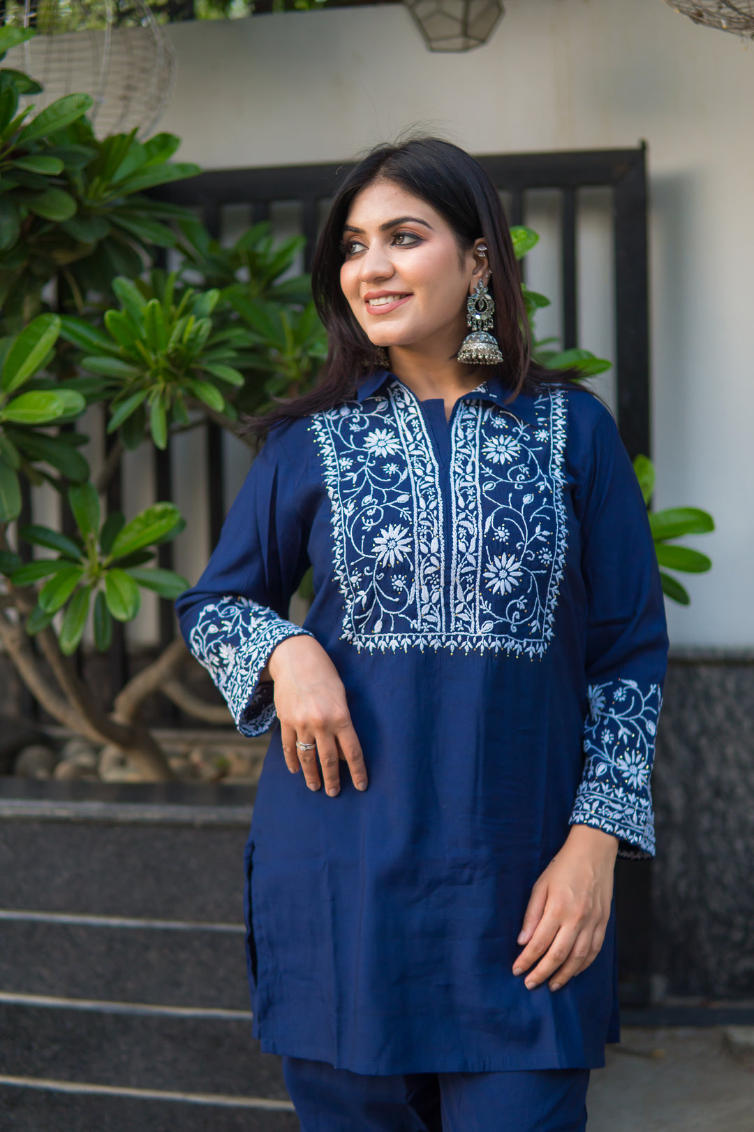 Navy Blue Chanderi Chikankari Co-Ord Set