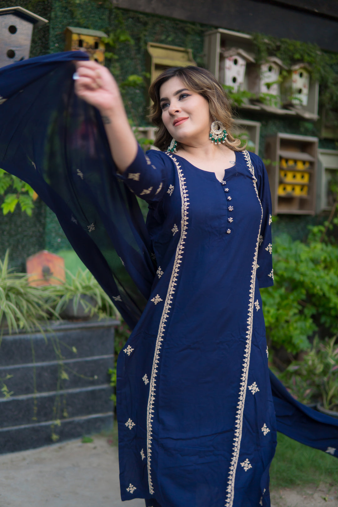 Navy Blue Rayon Chikankari Set
