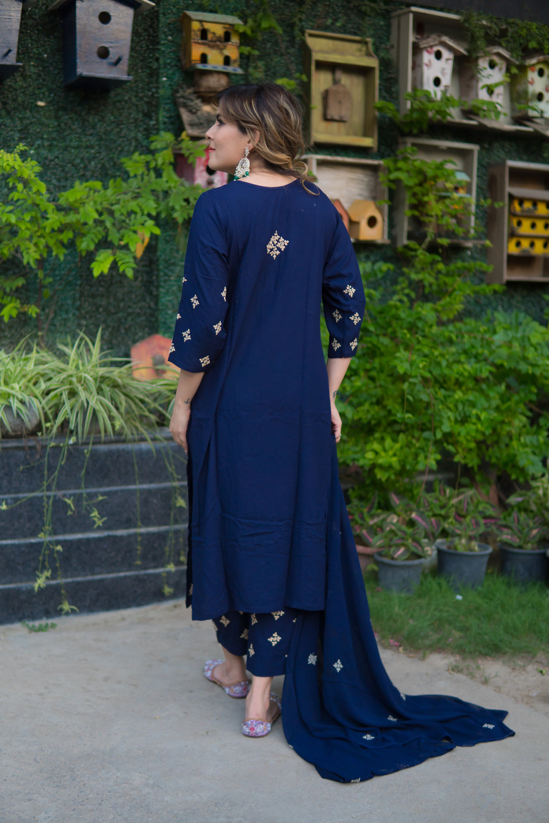Navy Blue Rayon Chikankari Set