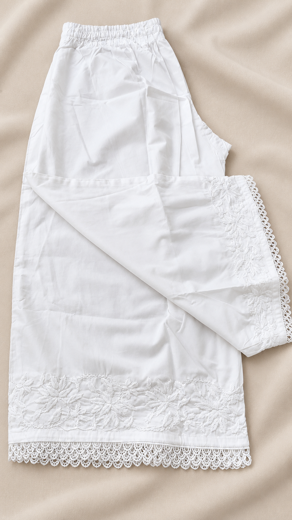 White stretchable Cotton Chikankari Pant