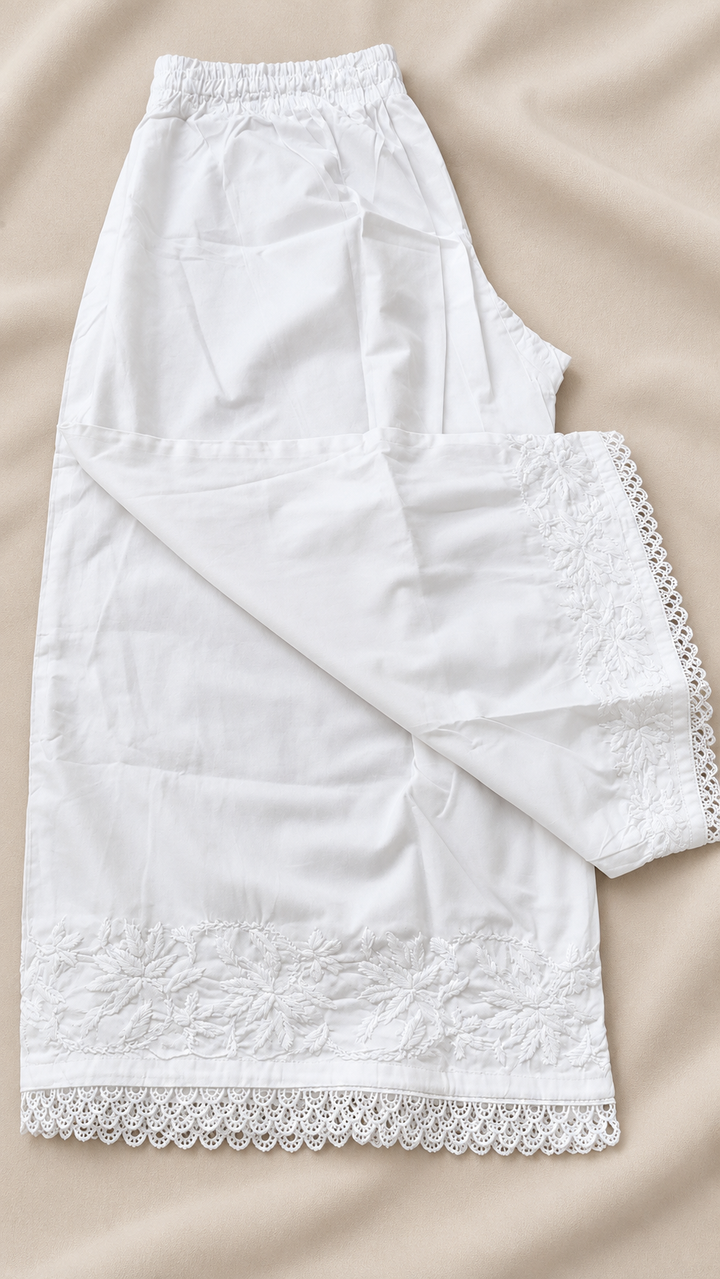 White stretchable Cotton Chikankari Pant