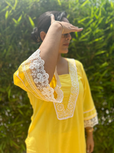 Yellow Rayon Chikankari Co-ord Set