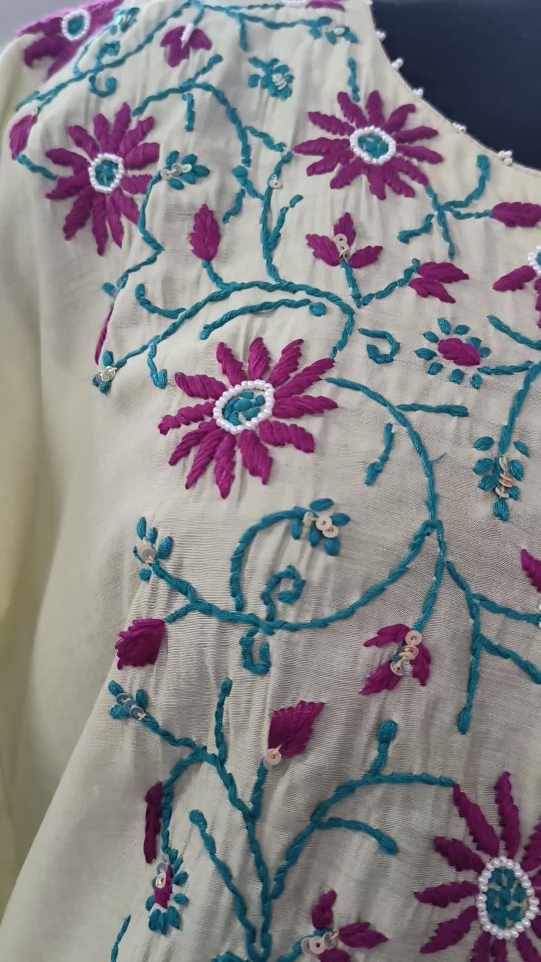 Ivory Chanderi Chikankari kaftan set-Custom Made