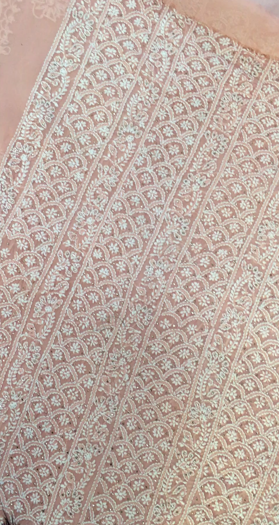 Peach Organza Chikankari Kurta Duppata fabric