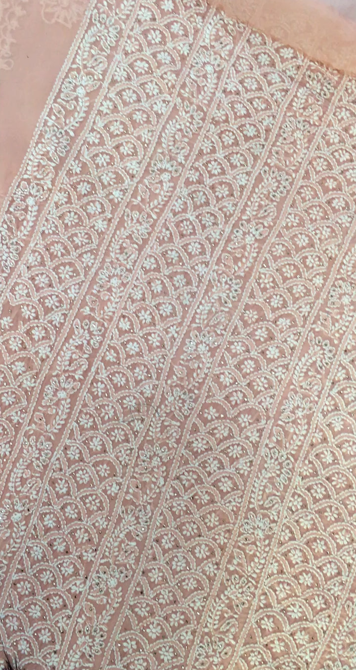 Peach Organza Chikankari Kurta Duppata fabric