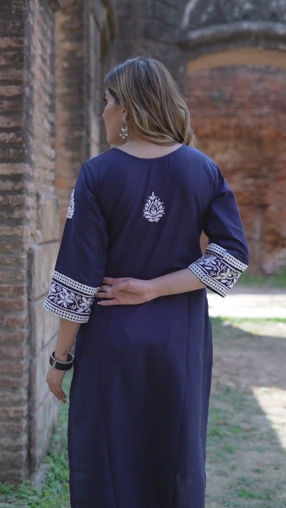 Navy Blue Chikankari Co-Ord Set- Custom Made