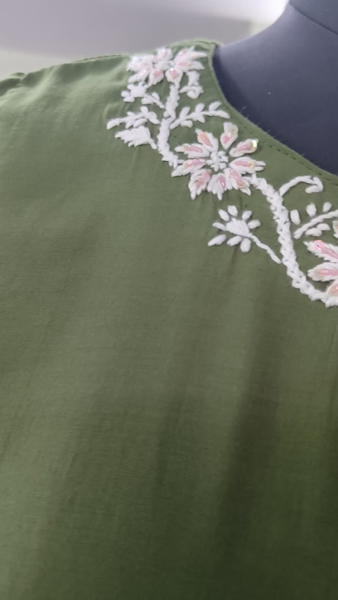 Dark Green Chanderi Chikankari A-line Co-set -Custom Made