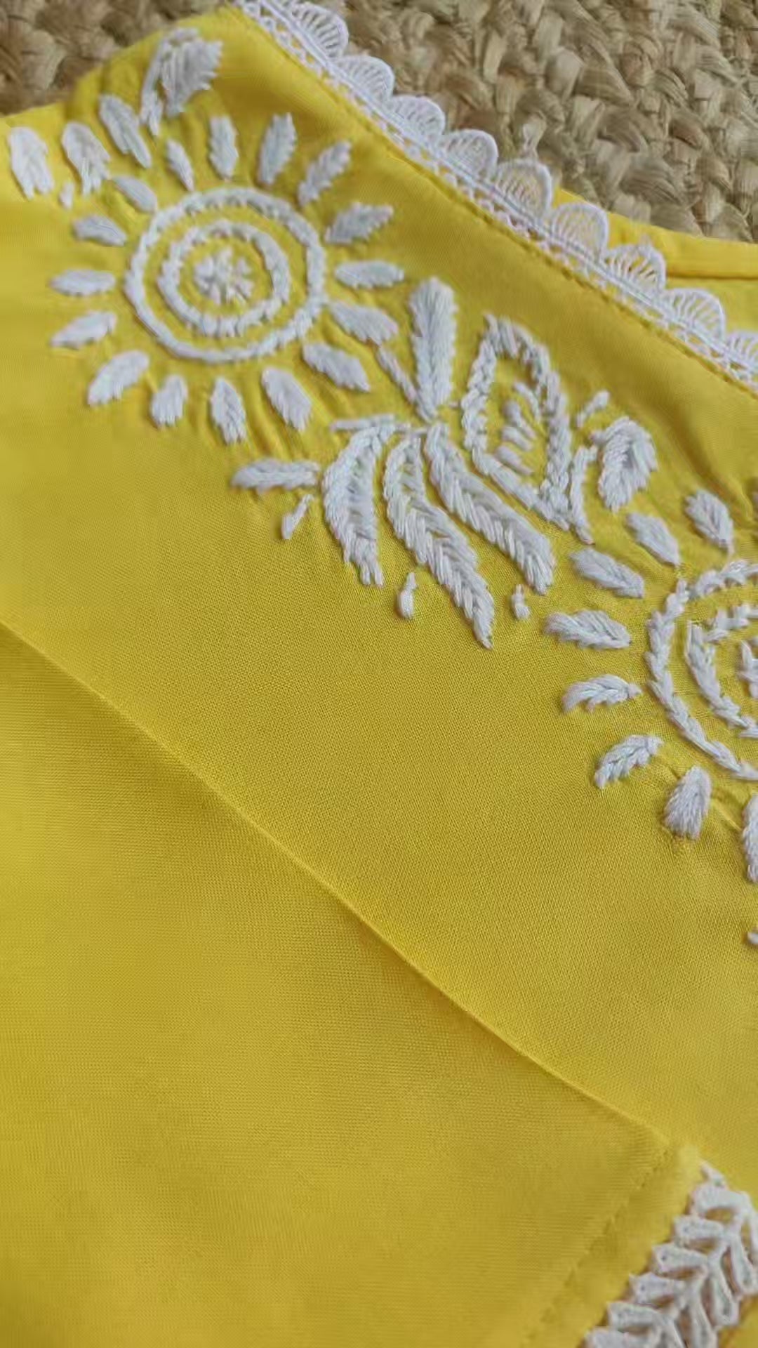 Yellow Rayon Chikankari Kurta Pant Set