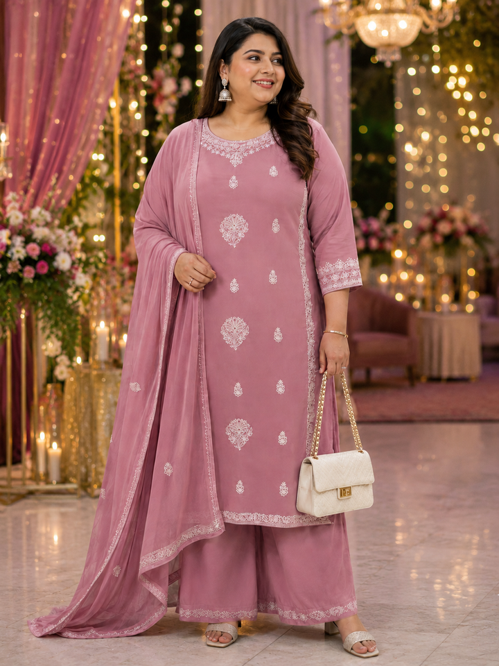 Lavender Georgette Chikankari Kurta duppata Fabric