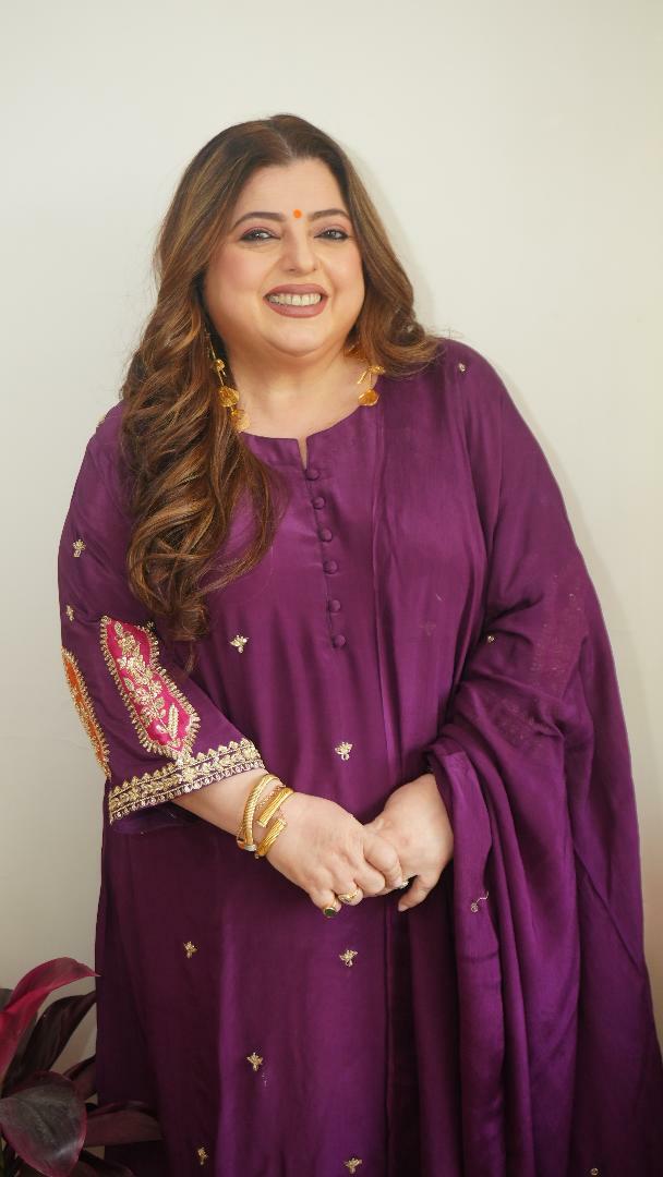 Wine A-Line Hand Embroidered Suit Set-Custom Made