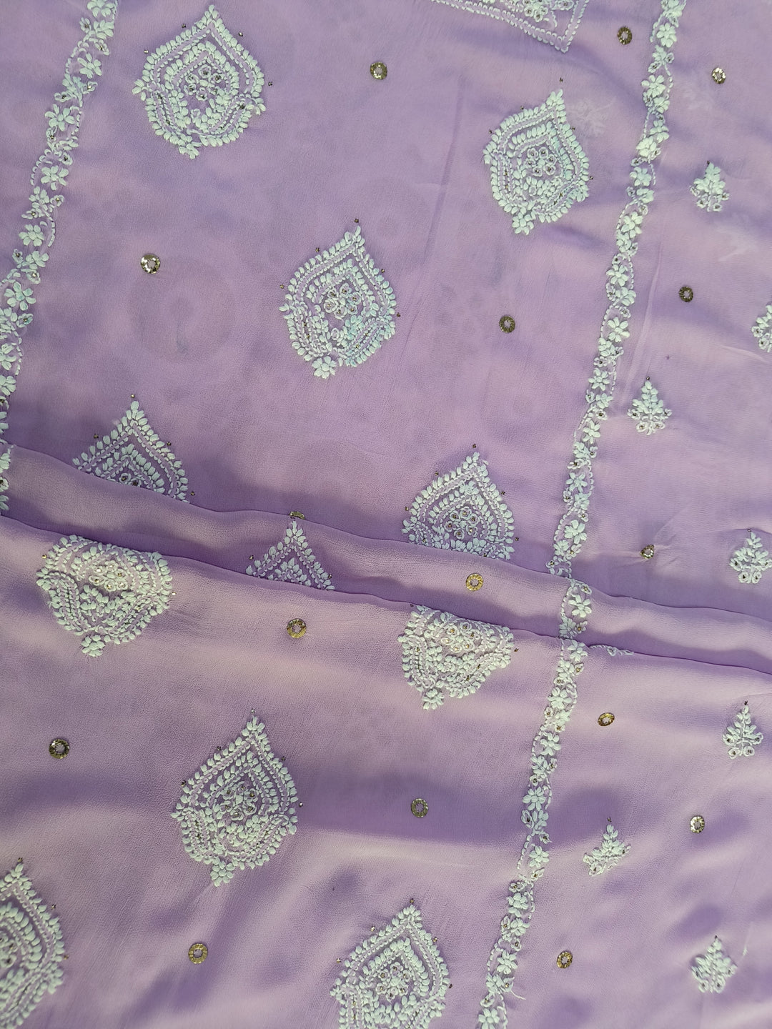 Lilac Lavender Georgette Chikankari Kurta duppata fabric