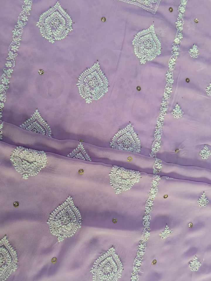 Lilac Lavender Georgette Chikankari Kurta duppata fabric