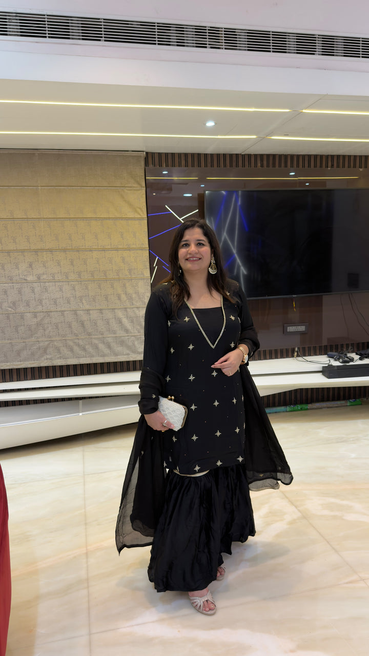 Black Hand Embroidered Sharara Set -Custom Made