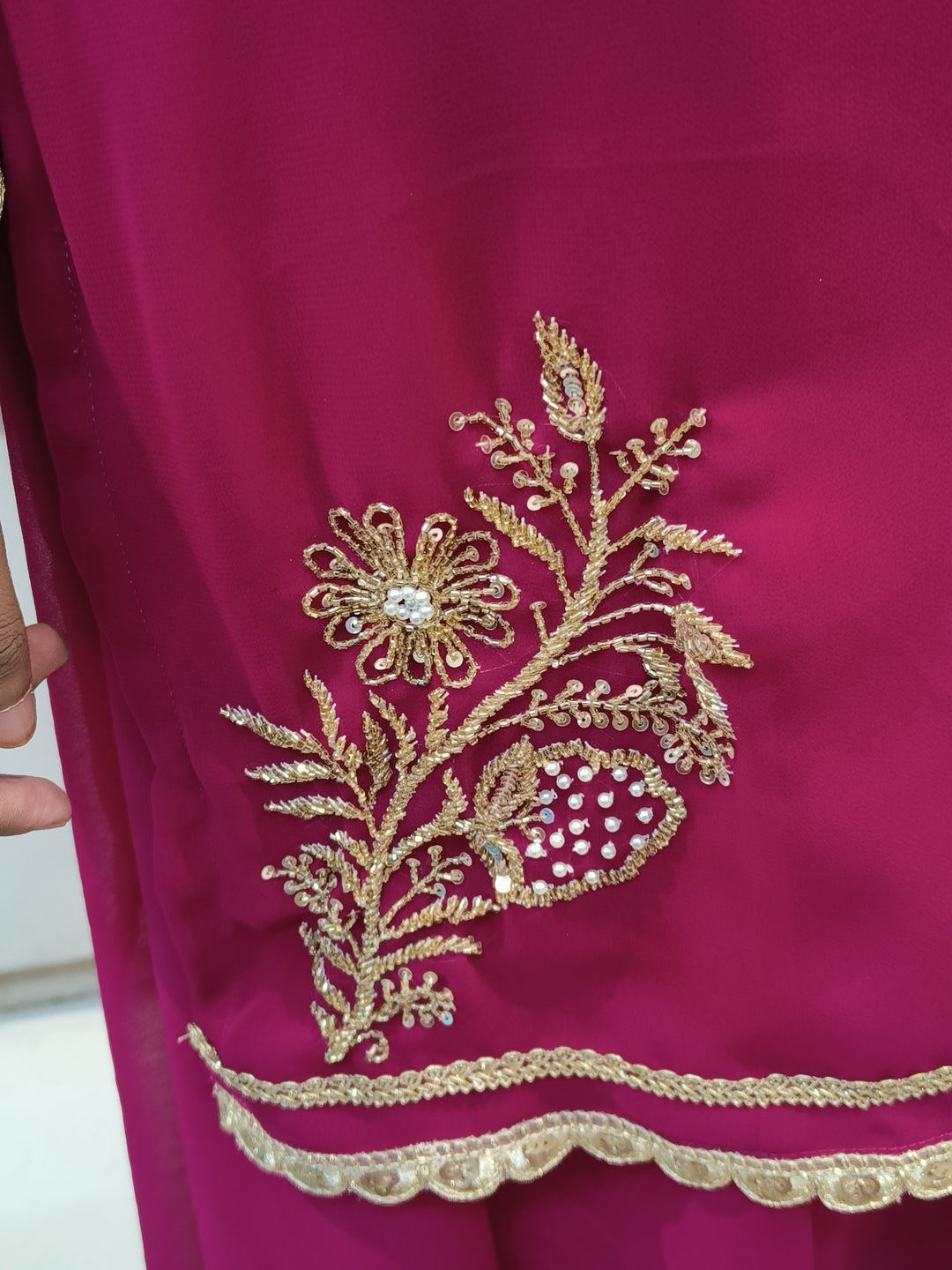 Rani Pink Georgette kurta plazzo set -Custom Made