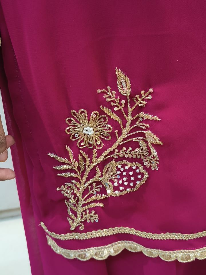 Rani Pink Georgette kurta plazzo set -Custom Made