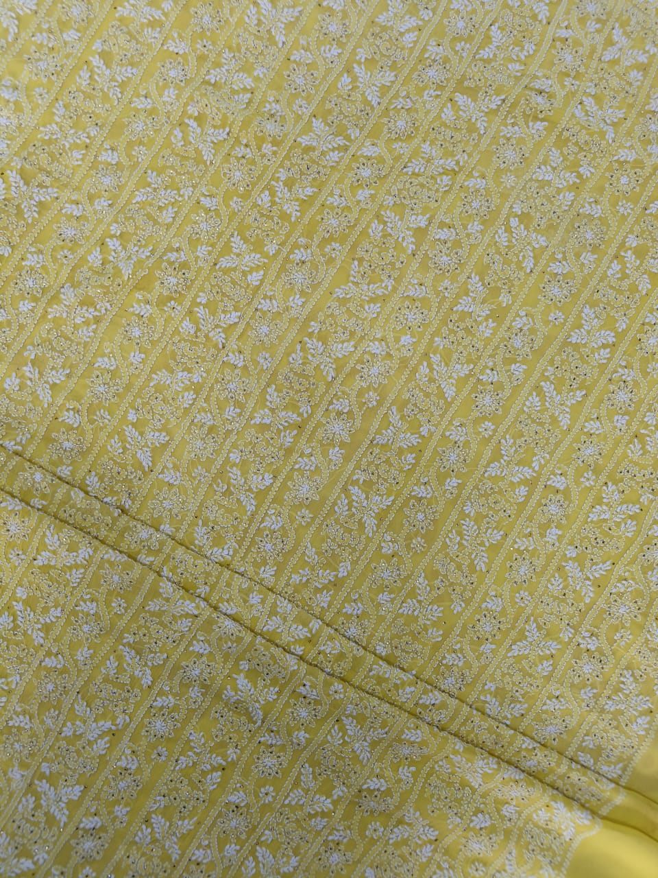 Lemon yellow Georgette Chikankari Kurta duppata fabric