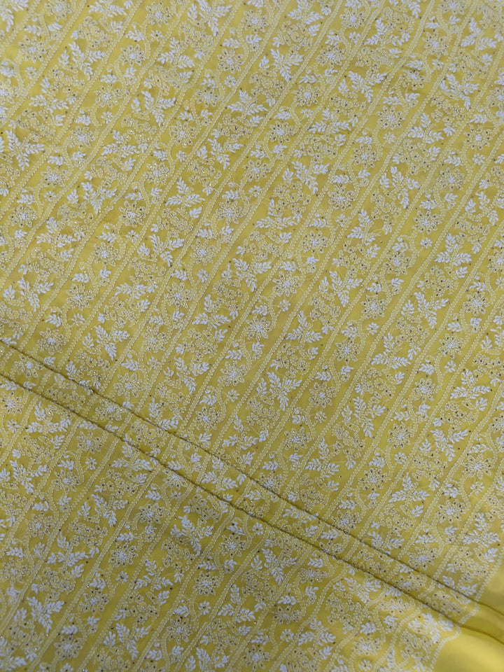 Lemon yellow Georgette Chikankari Kurta duppata fabric