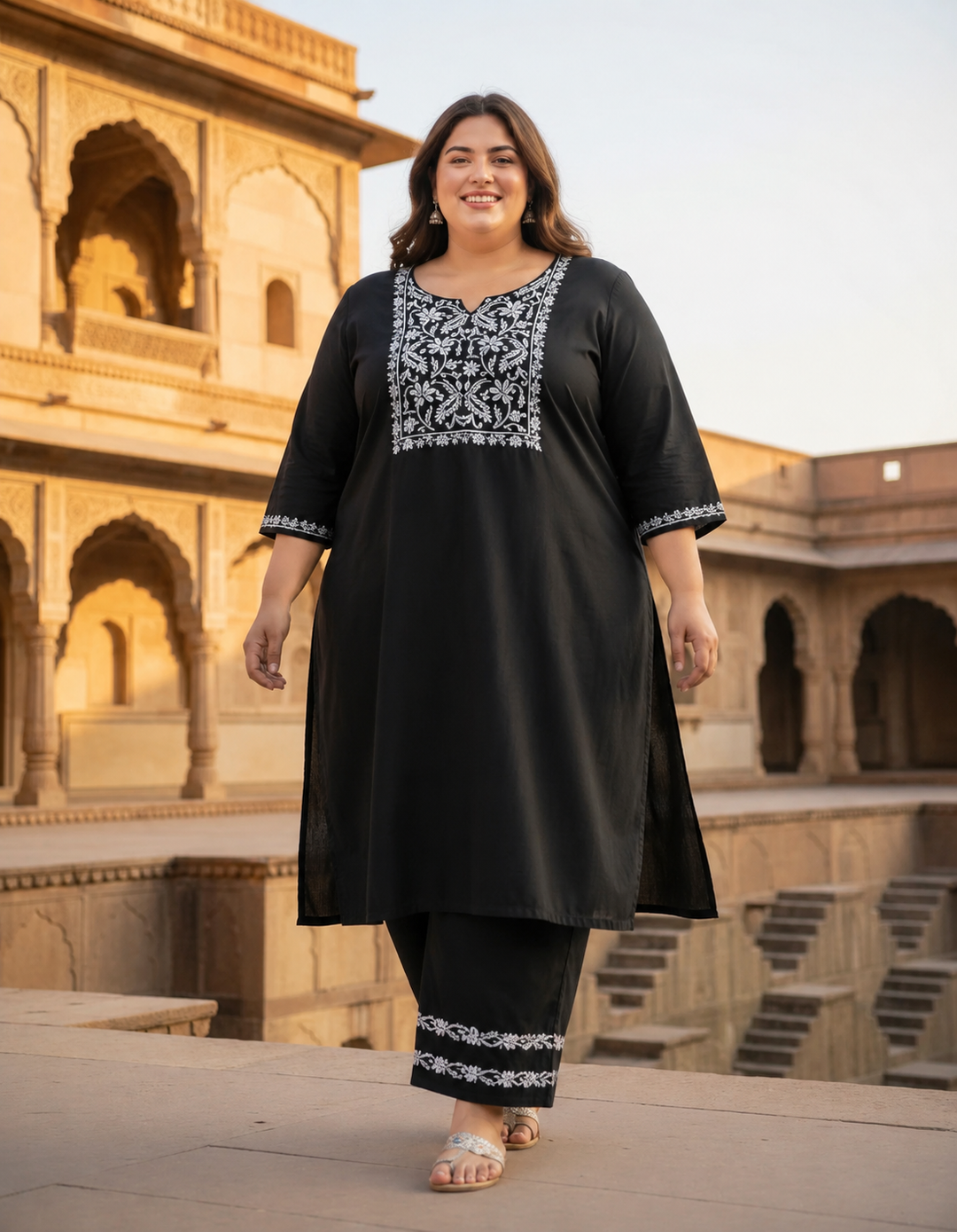 Black Rayon Chikankari Kurta With Pant Set- Custom Made