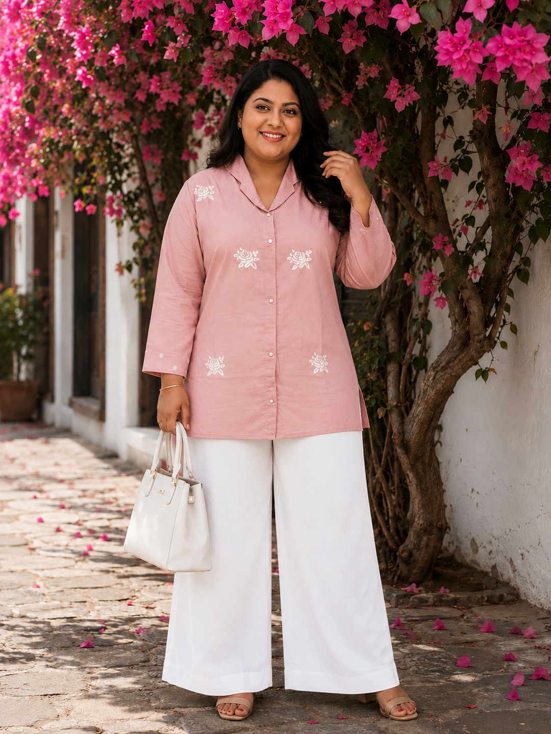 Peach Chikankari short kurta